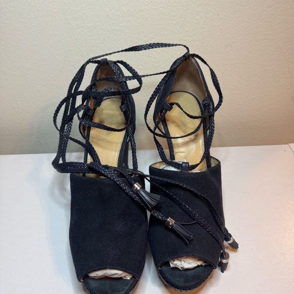 Michael Kors Navy Blue Wedge Suede Navy Blue with Straps Size 10 - Picture 8 of 10